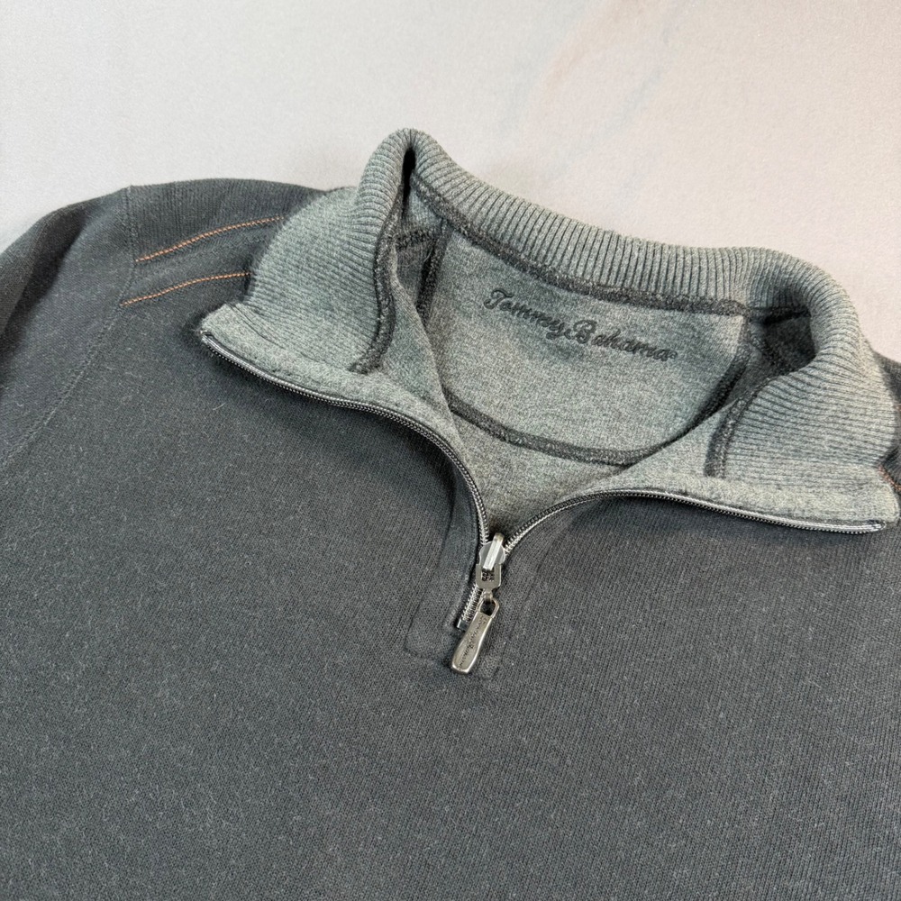 Tommy Bahama Mens Quarter Zip Pullover Sweater Contrast Stitch Marlin Logo